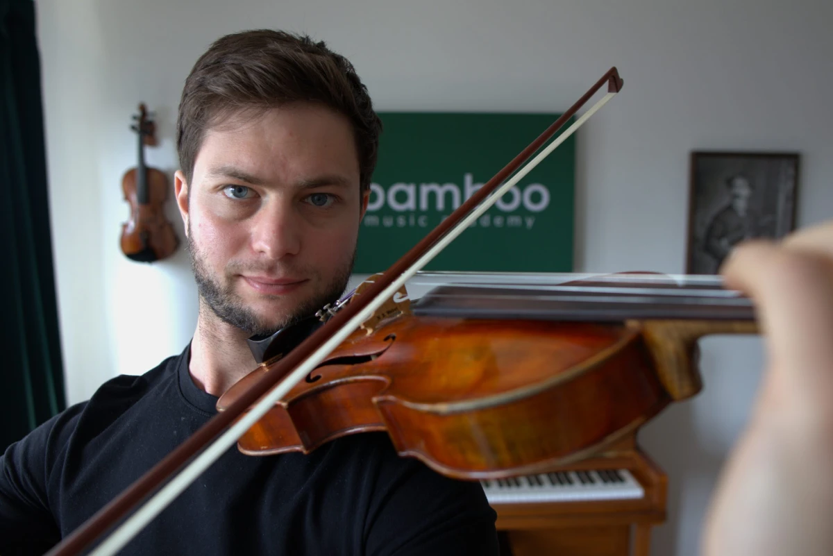 javier navas play to violin bamboo music academic student play violin